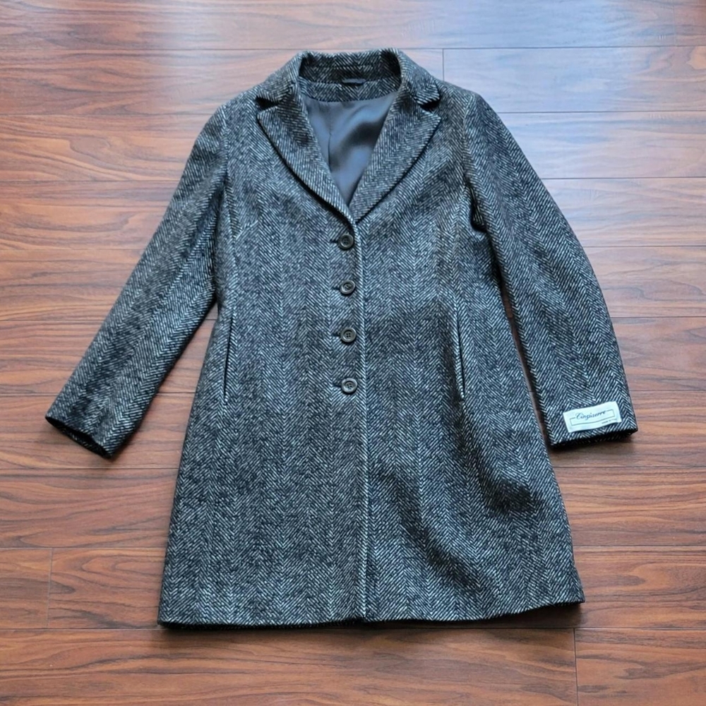 Cinzia Rocca wool/silk/angora grey and black herringbone coat